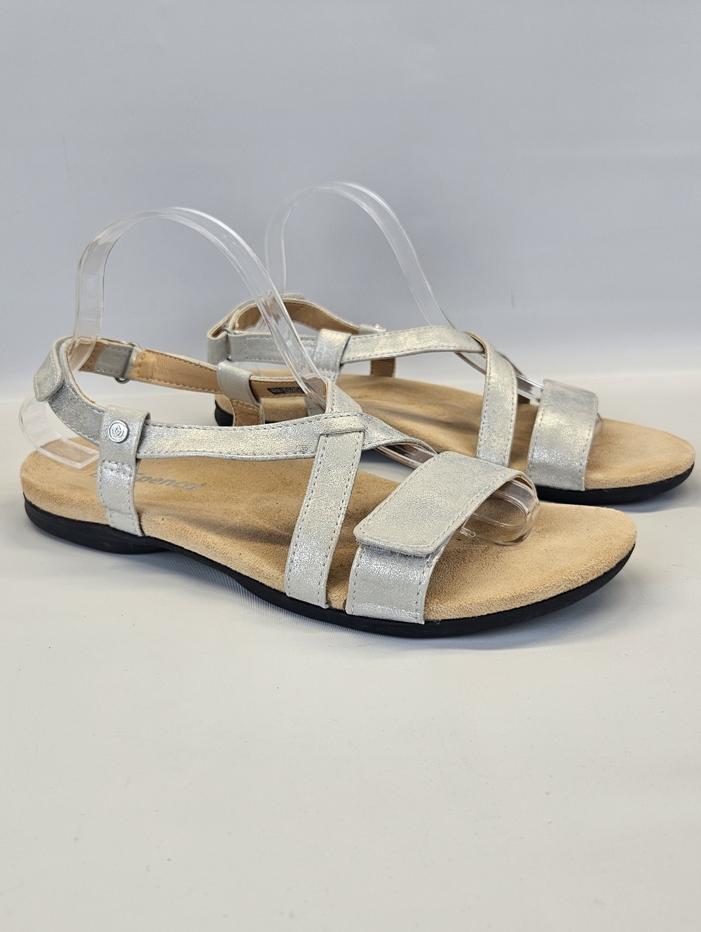 Spenco Sandals Orthotic Womens 10 Silver Metallic Adjustable Support Dressy